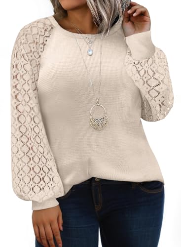 Eytino Plus Size Tops for Women Lace Long Sleeve...