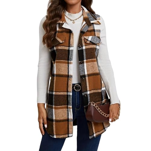 ZWRXW Plaid Vest for Women Button Down Sleeveless Blazer Jackets Open Front Blazer Vest Tops Fall Shirt Shacket Waistcoat