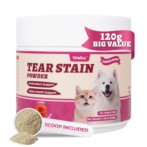 Wellix 4oz Tear Stain Remover for Dogs&Cats - Dog&Cat Eye Infection Treatment with Cranberry, Olive Leaf Extract, Marshmallow Root - Chicken Flavor Eye Stain Remover Powder for Puppy,Kitten