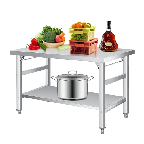 Folding Stainless Steel Table (36x24 in) - Commercial Work Table with Undershelf, 920 lbs Load, Foldable Double-Tier Stainless Steel Workstation for Home, Kitchen, Restaurant, Garage, Camping, Outdoor