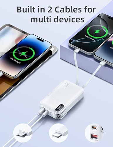 Image of RORRY Portable Charger w /Wall Plug 10000mAh Power Bank 22.5W Battery Pack | Built in Cables, Fast Charging, for iPhone, iPad, Samsung Galaxy, Pixel, LG, Travel Essential, Digital Display, Pocket Size