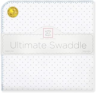 SwaddleDesigns Ultimate Winter Swaddle, X-Large Receiving Blanket, Made in USA, Premium Cotton Flannel, Pastel Blue Classic Polka Dots (Mom's Choice Award Winner),42
