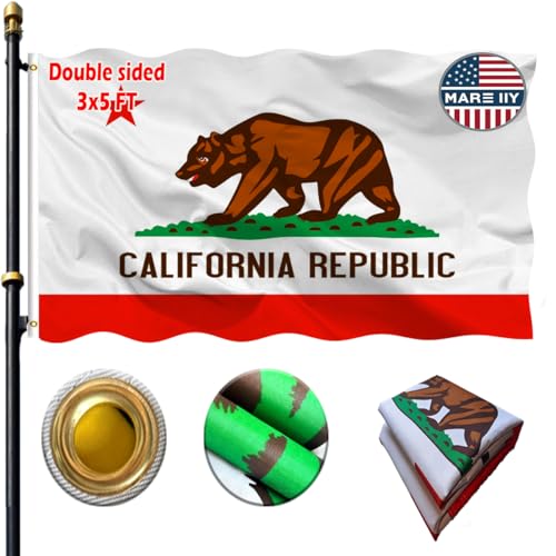 VOLTA Double Sided California State Flag 3x5 Feet Outdoor Heavy Duty 3-Ply Durable Polyester California State Flag with Canvas Header/Brass Grommets for Indoor Outdoor Decorations
