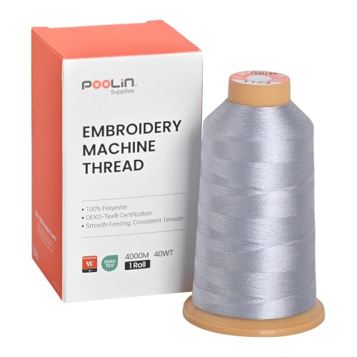 Image of Poolin Polyester Machine Embroidery Thread 4000M 40WT Silver Gray 1184 | Smooth Feeding with Stable Tension for Clean, Consistent Stitching on Home and Commercial Embroidery Machines