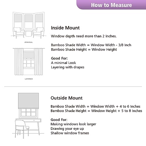 Cordless Bamboo Roman Shades for Windows, Natural Woven Wood Shades with Valance and Borders, Custom Light Filtering Room Darkening Window Blinds for Doors, Windows, Natual Color