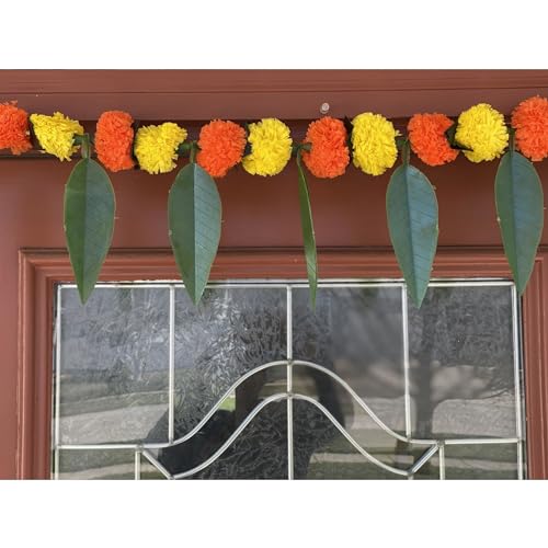 LoveNspire Marigold Mango Leaf Door Toran Hanging Valance Festival Marigold Garland Window Indoor Outdoor Decor Bandarwal Pooja Decor Wedding Favor Diwali Decor