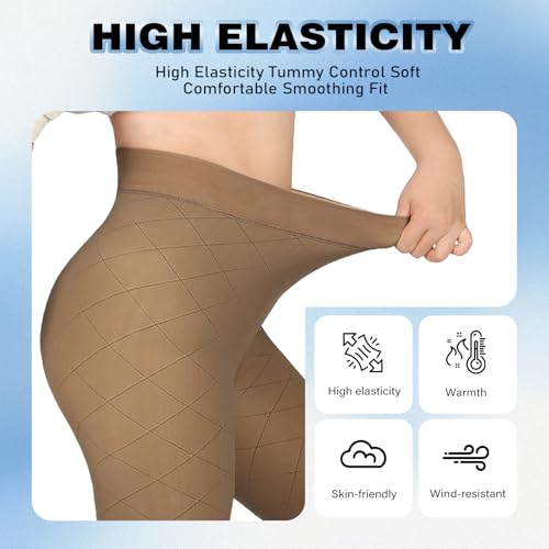 Image of X-CHENG Fleece Lined Tights Sheer Women - Fake Translucent Warm Pantyhose Leggings Sheer Thick Tights for Winter