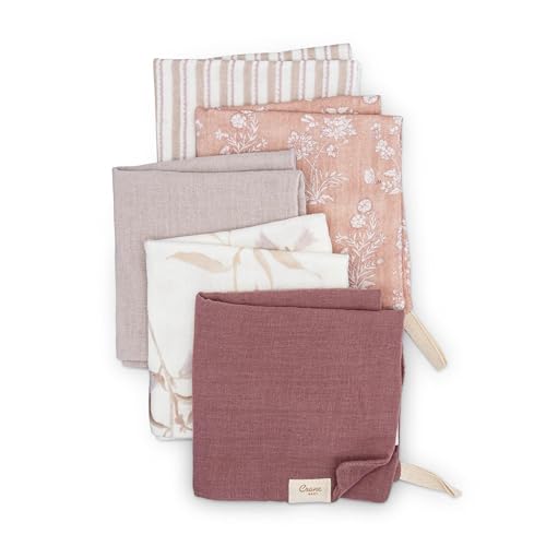 Image of Crane Baby Violet Wildflower Cotton Baby Washcloths, 100% Cotton Muslin Set of 5, Soft Baby Wash Cloths for Newborn Bath Essentials, Infant Face Cloths, Shower Gift For Babies, Newborn Bath Essentials