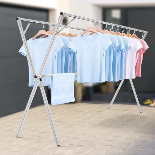 Consejos para Comprar Tendedero portatil favoritos de las personas. 45 Chugod Tendedero Plegable para Ropa, Tendedero Retráctil, Acero Inoxidable, Tubería Reforzada, Portátil Ajustable de Alta con 30 Gancho