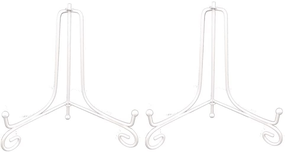 Tincogo Metal Plate Stands for Display - 10-Inch Adjustable Easel Holders for Large Decorative Plates, Picture Frames, Cookbooks - White (2-Pack)