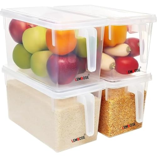 Image of LEMBOSE Fridge Storage Boxes, Fridge Organizer For Kitchen Plastic Containers For Kitchen Storage Food Storage Containers with Handle with Lid (5 Liter) (Pack Of 1)