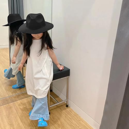 PURFUN Kids Wide Brim Straw Sun Hat Girls Boys Anti-UV Sun Protection Travel Beach Cap Panama Fisherman Hat Fedora for 3-7Yrs4