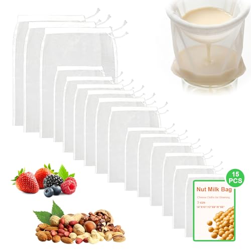 15Pack Cheese Cloth Bags for Straining Reusable Fine Mesh Strainer Bags
