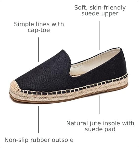 Image of Men's Classic Suede Canvas Round Cap Toe Espadrilles Loafers Pure Color Slip On Comfortable Flats Shoes