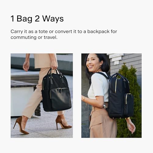 Lo & Sons Rowledge Backpack & Tote - Premium Travel Laptop Bag with 13" Laptop Compartment, Luggage Sleeve | Leather & Water Resistant Nylon | Chic Modern Bag for Women for Everyday, Work, Business2