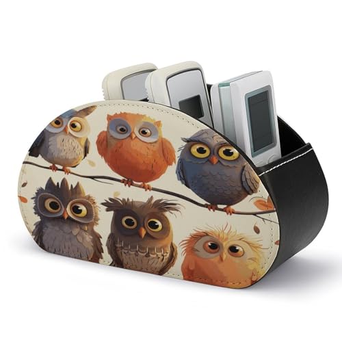 Organiseur de télécommande en cuir à 5 compartiments hiboux pour bureau