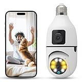 Xuzimaoyi Cámara de seguridad con foco, lente Duall E27 para seguridad del hogar con foco, panorámica de 355 grados, detección de movimiento y alarma, grabación 24/7