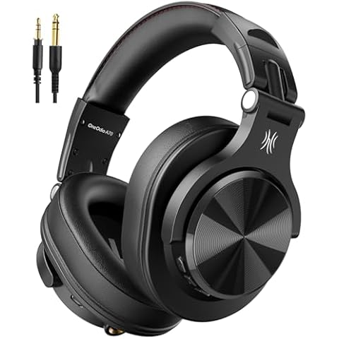 OneOdio A70 Bluetooth Over Ear Headphones, Wireless Headphones w/ 72H Playtime, Hi-Res, 3.5mm/6.35mm Wired Audio Jack for Studio Monitor & Mixing DJ Guitar AMP, Computer Laptop PC Tablet - Black Cover