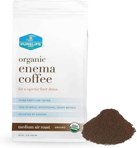 PureLife Organic Enema Coffee - 1/2 LB - Specialty Grade & Air Roasted For Purity and Potency- Ground - Gerson Specific