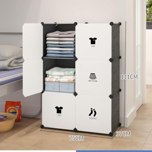 Image of 6 Door Plastic Wardrobe for Kids - Cupboard for Clothes Storage Rack, Almirah for Clothes, Baby Collapsible Wardrobe, Multi-Purpose Kids Storage Organizer for Books,Toy