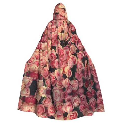 peiyeety Disfraz de Halloween con capucha y estampado de rosas de cerca, capa con capucha de longitud completa, capa de Halloween y Navidad