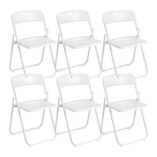 Baroni Home Silla Plegable con Estructura de Acero y PVC, Asiento Plegable Que Ahorra Espacio con Pies y Asa, para Viaje, Cocina, Salón, Dormitorio, 74x43x49 cm, 6 Unidades, Blanco