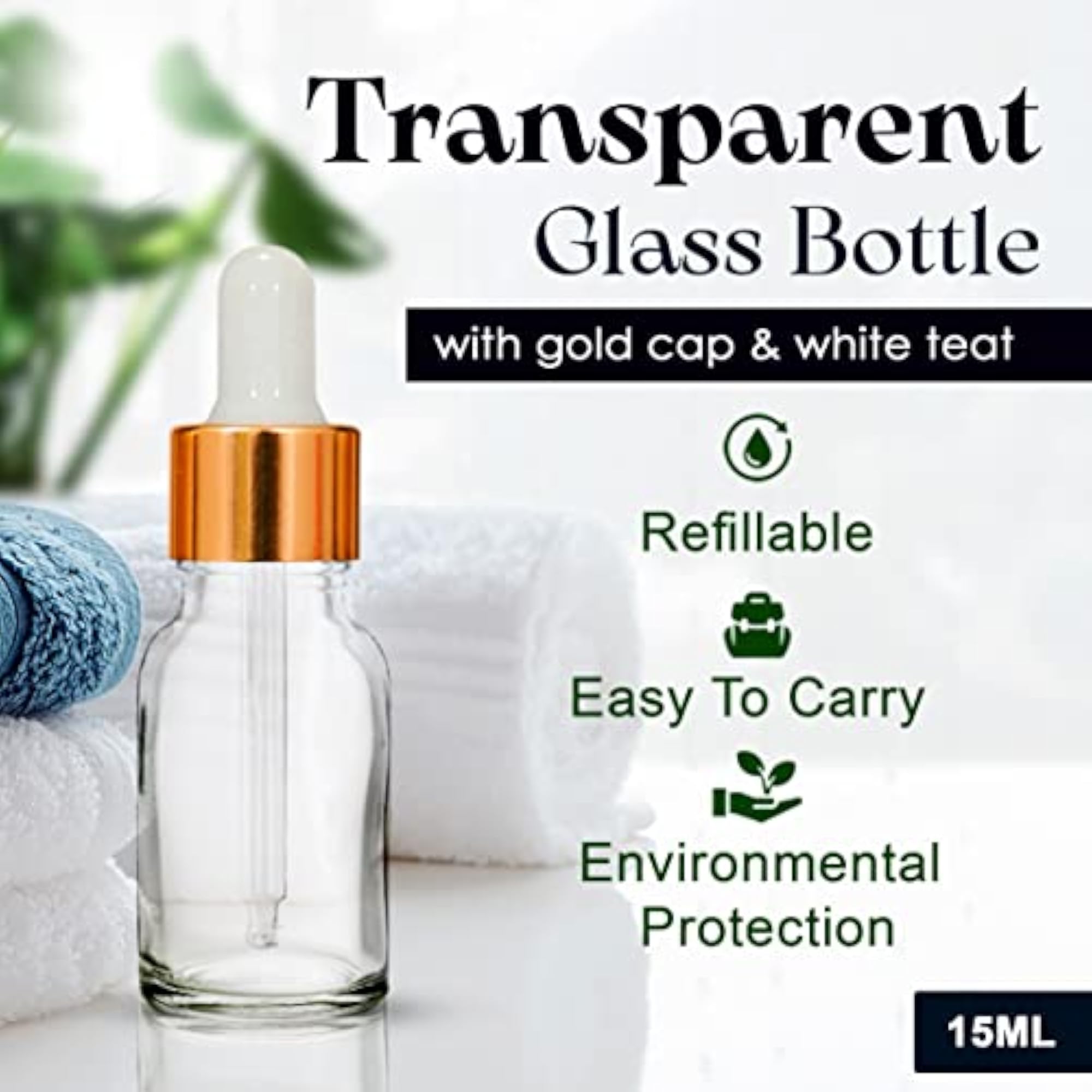 15 ML Clear Round Empty Glass Bottle with Dropper, Refillable