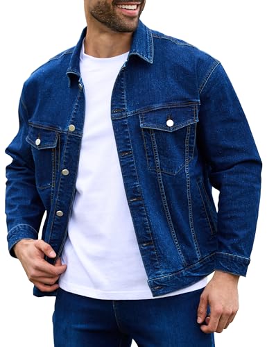Bindefon Denim Jackets for Men Trucker Jean Jacket Unlined Coats Spring Fall Outfits(Blue,XL)