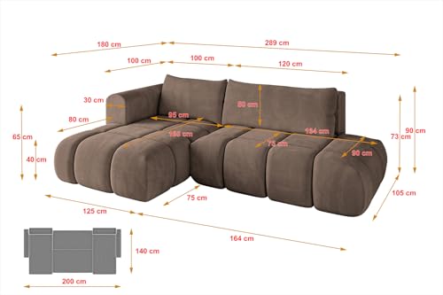 ALTDECOR Ecksofa mit Schlaffunktion und Bettkasten Corner Sofa Bett Eckcouch Couch L-Form Schlafcouch Ausziehbar Wohnlandschaft Schlafsofa Cauchsofa Cloud-L 289x180x40 Braun – Bild 3