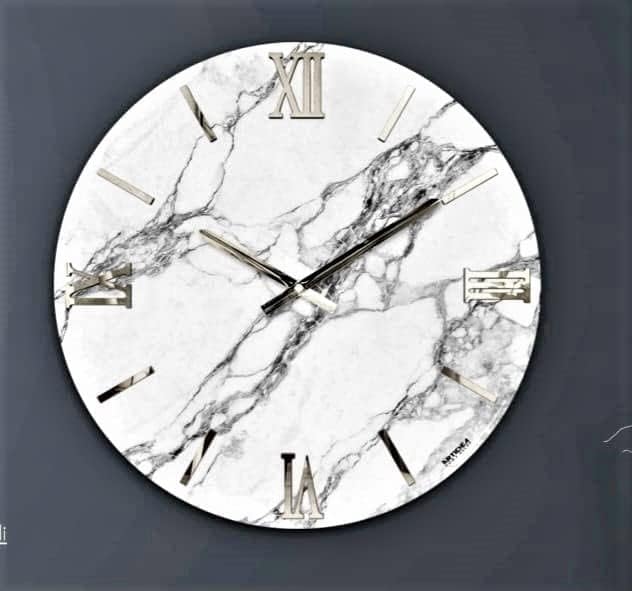 Generico Orologio da Parete, Soggiorno, Cucina, Moderno,Effetto marmo, Base legno, Lavorazione a resina, Numeri a rilievo, Diametro disponibile 40/60/80/100 cm, Made in Italy mod carrara argento (40)