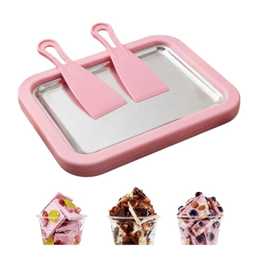 Portable Rolled Ice Cream Maker for Home Use, 2-in-1 Ice Cream Roll Maker Machine with 2 Scrapers & Cold Plate, Mini Ice Cream Tray & Board Kit for couple and Family, Makes Frozen Yogurt Gelato (Pink)