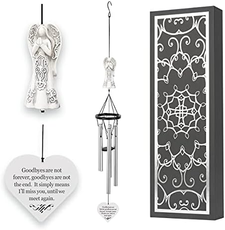 Memorial Wind Chimes with Celtic Angel & Heart - Goodbyes are Not Forever - Sympathy Gift for Loss of a Loved One