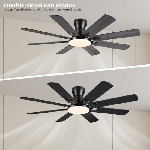 Image of JSAITEE Ceiling Fans with Lights, 52 Inch Low Profile Ceiling Fan | Ceiling Fan with Light Flush Mount, DC Reversible Motor, Noiseless, Black 6 Speeds Ceiling Fan for Bedroom