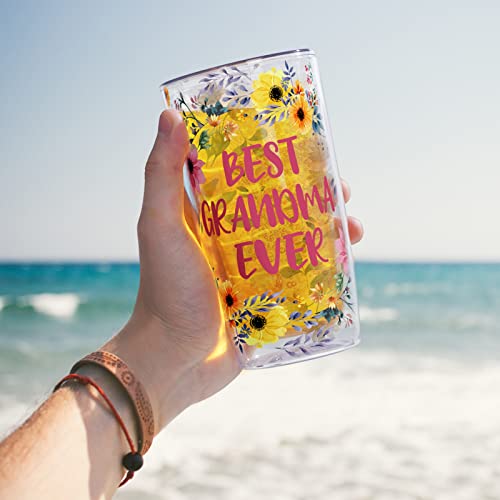 Dazlute Grandma Tumbler, Grandma Gifts For Christmas Birthday Mother’s Day, Best Grandma Ever Double Walled Floral Tumbler From Grandchild, Plastic Insulated Tumbler Cup With Lid And Straw, 16Oz #TOP2
