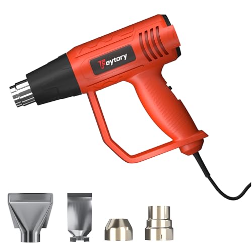 Heat Gun 2000W, Hot Air Gun with 4 Nozzles, Dual-Temperature Settings 300℃ & 600℃, Air Flow 300L/min & 500L/min for Craft Embossing, Shrink Wrapping and Stripping Paint, Red