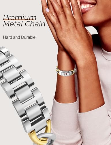 Image of JR.DM Silver Gold Watch Bands for Women Compatible with Apple Watch 46mm 42mm(S3 /2 /1) 44mm 45mm 49mm Adjustable Metal Single Chain Bracelet for iWatch Series 11 /10 /9 /8 /7 /6 /5 /4 SE 3 /2 /1 Ultra (No Case)