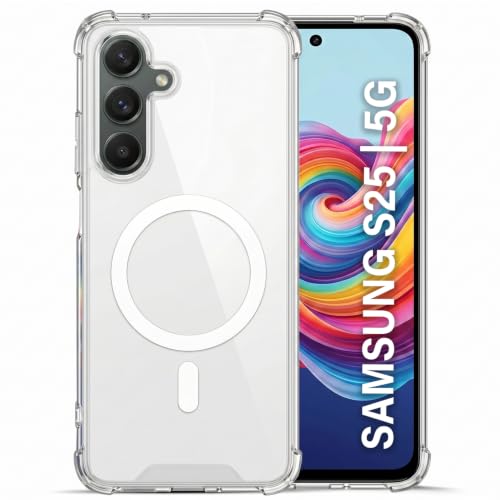 Image of TRUEUPGRADE Back Cover for Samsung Galaxy S25 5G | Mag-Safe Printed Transparent Case | Hard PC Back + Soft TPU Bumper | Magnetic Print Shockproof Protective Cover | Crystal Clear