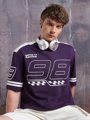 Image of Hubberholme Men Cotton Terry Printed Oversized Round Neck Half Sleeves Tshirts