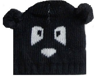 Sombrero de invierno negro de la gorrita tejida del panda con las orejas del pompón del pompón, talla única para adultos o niños grandes Cover