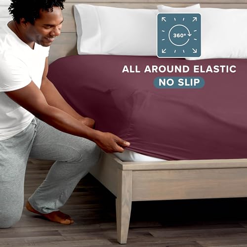Bare Home Twin XL Fitted Sheet - 1800 Ultra-Soft (Twin XL, Burgundy) - image 3