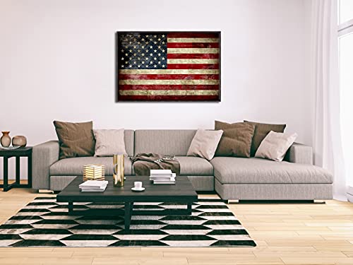 Image of Pyradecor Walnut Framed Canvas Wall Art Large Old Vintage American Flag Canvas Prints Abstract Pictures Paintings for Living Room Office Home Decorations