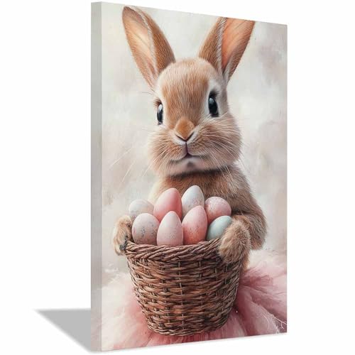 Toile lapin peinture florale vintage déco murale salon 40x60