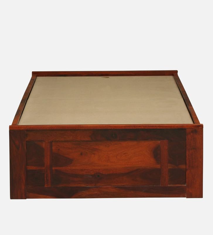 Image of Solid Sheesham Wood Urban Single Bed with Box Storage | Wooden Single Bed Cot Palang Furniture for Bedroom Living Room Home and Hotel (Honey Oak Finish)