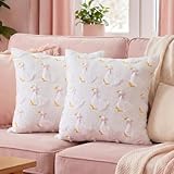 CrystalSylara 2 Pack Goose Pillow Covers 18 x 18 Inch Pink Bow Goose Embroidery Pillow Cover 3D Jacquard Soft Plush Faux Fur Cushion Case for Home Couch Chair Bed Sofa Room Decor