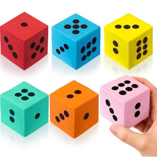 6PCS 2.4in 6 Colors Foam Dice Set Cubes Dices with Number Dots for