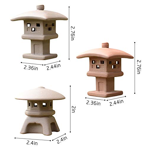 Kelendle Ceramic Miniature Pagoda Lantern For Garden Patio Bonsai Decoration Miniature Accessories Furniture For Home Decor Asian Zen Art Oriental Statue Beige Round #TOP4