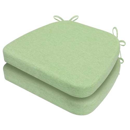 Image of AAAAAcessories D-Shaped Chair Cushions, 2 inch Thick Dining Chair Pads with Ties and Removable, Machine-Washable Cover, 17 inch x 16 inch, Set of 2, Pear Green