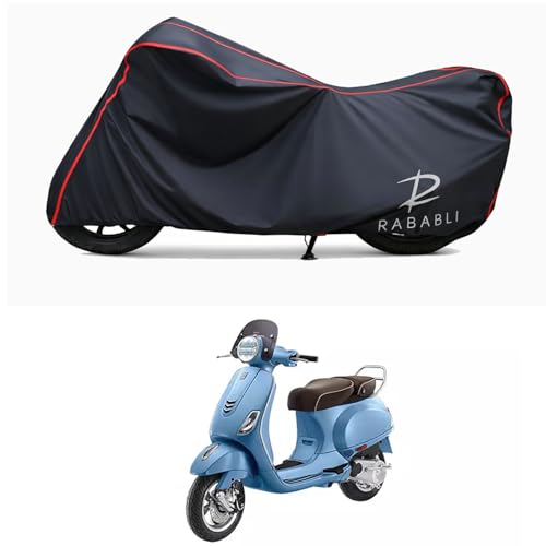 Image of Waterproof Bike Body Cover Compatible for | Vespa Elegante 150 | Taffeta Fabric, Red Piping Design, Bottom Elastic Fit | Dustproof, Sun UV & Rain Protection for All Bikes