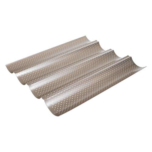 Housoutil Molde para Hornear Pan Francés de Acero al Carbono Bandeja Antiadherente de Cuatro Cavidades para Baguettes Diseño Perforado para Distribución Uniforme del Calor Adecuado para