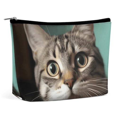 Bolsa de cosméticos pequeña, Elegante y espaciosa, con diseño de Gato Curioso, Bolsa de Maquillaje portátil con Cremallera, Bolsa para lápiz Labial, Bolsa de Aseo de Viaje para el Mejor Amigo, Regalo